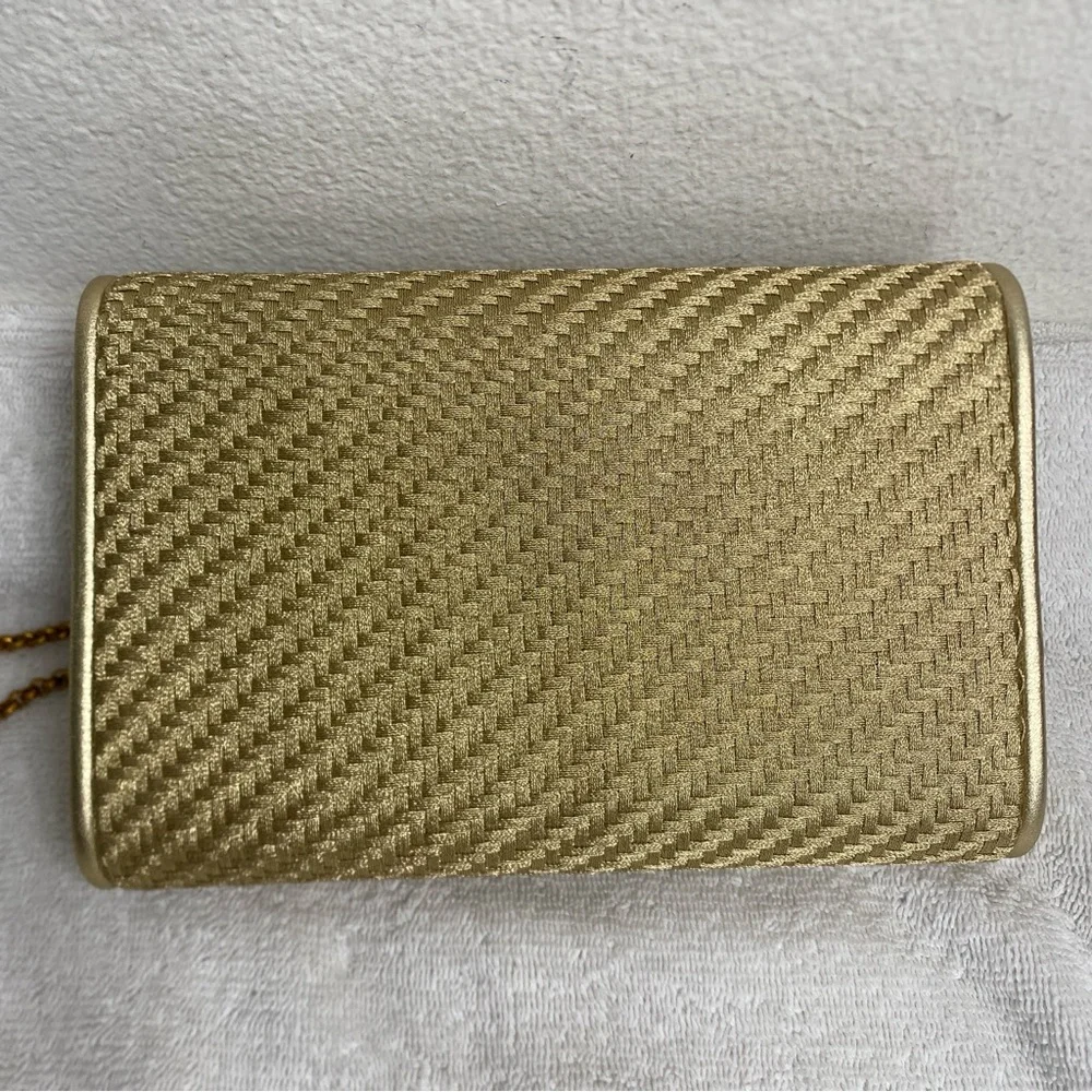 Vintage Gucci Women Metallic Gold Woven Clutch Shoulder Chain Bag Luxury Classic - Picture 4 of 16